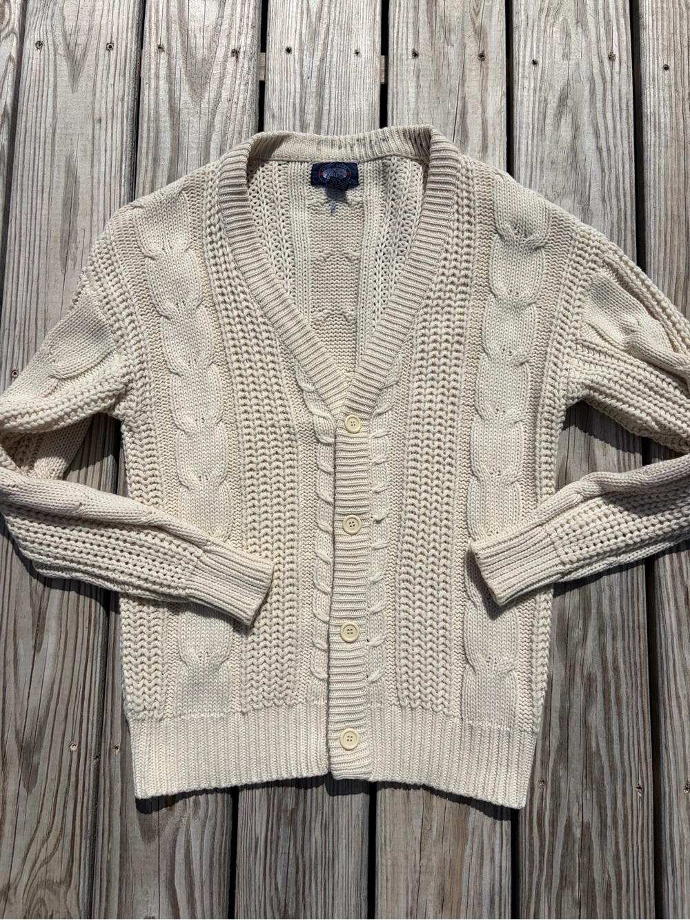 VTG 90s Knights Bridge Cable Knit Fisherman Cardigan Men Medium Cream Cozy Ivy